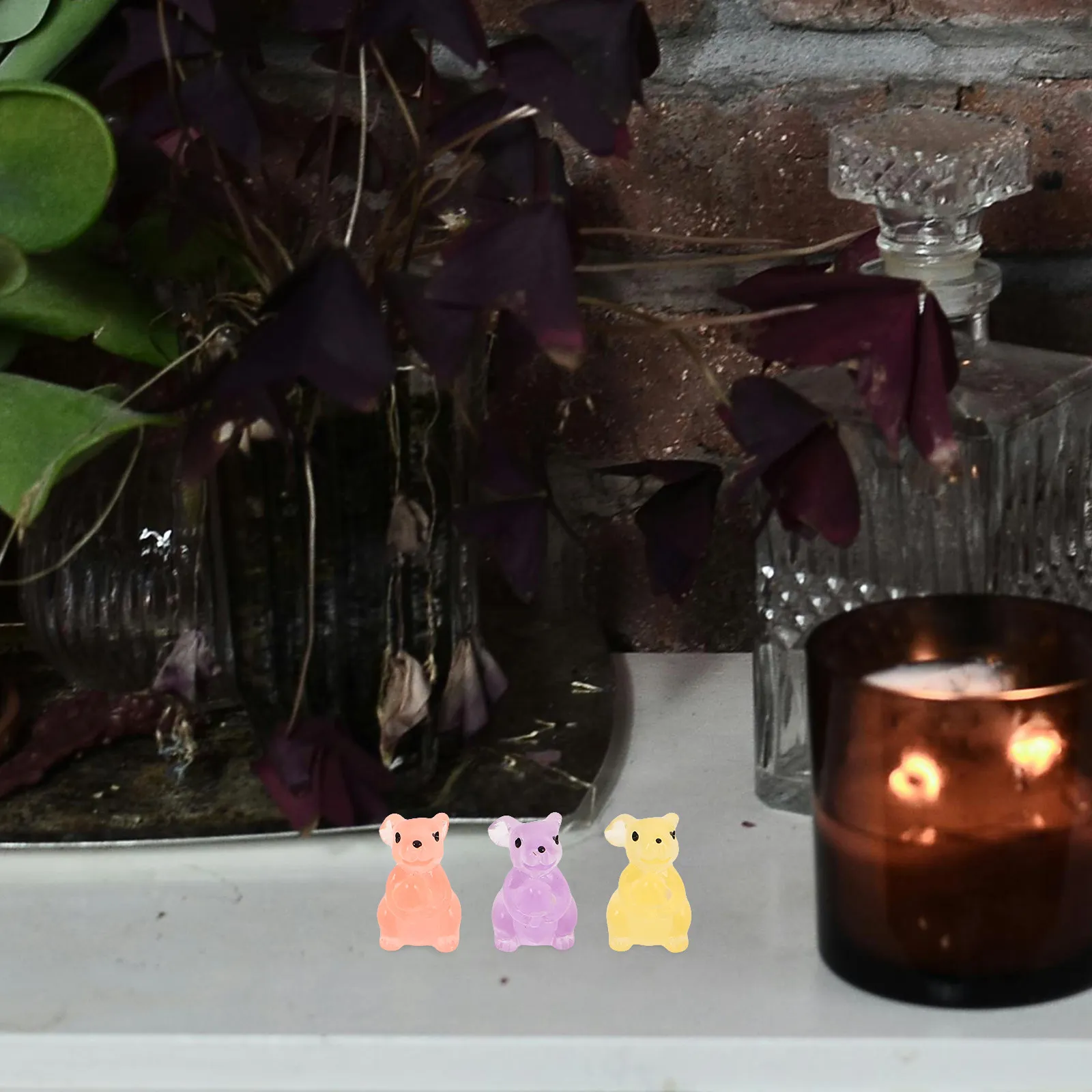 28Pcs Glow in The Decorations Colorful Mini Resin Bunnies Tabletop Bookshelf Garden Lifelike Bunny Accessories