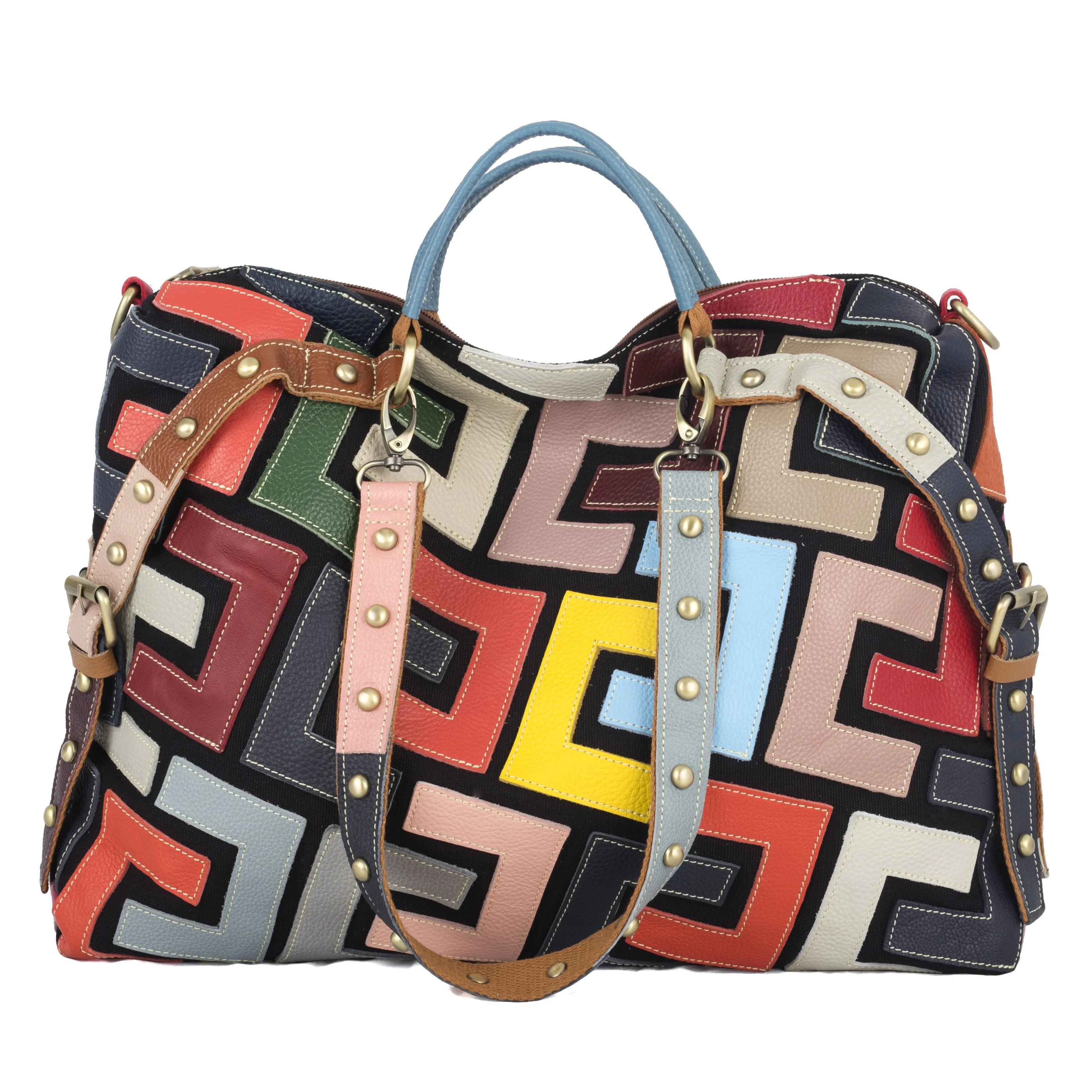 2023 New Ethnic Style Top Layer Cowhide Single Shoulder Bag Casual Versatile Crossbody Women's Bag Large Capacity Patchwork L...
