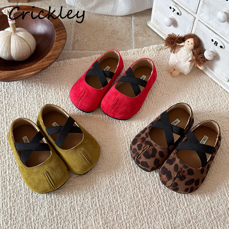 Leopard Girls Ballet Flats Suede PU Solid Slip On Kids Flats Shoes Elastic Band Shallow Soft Toddler Children Fashion Shoes