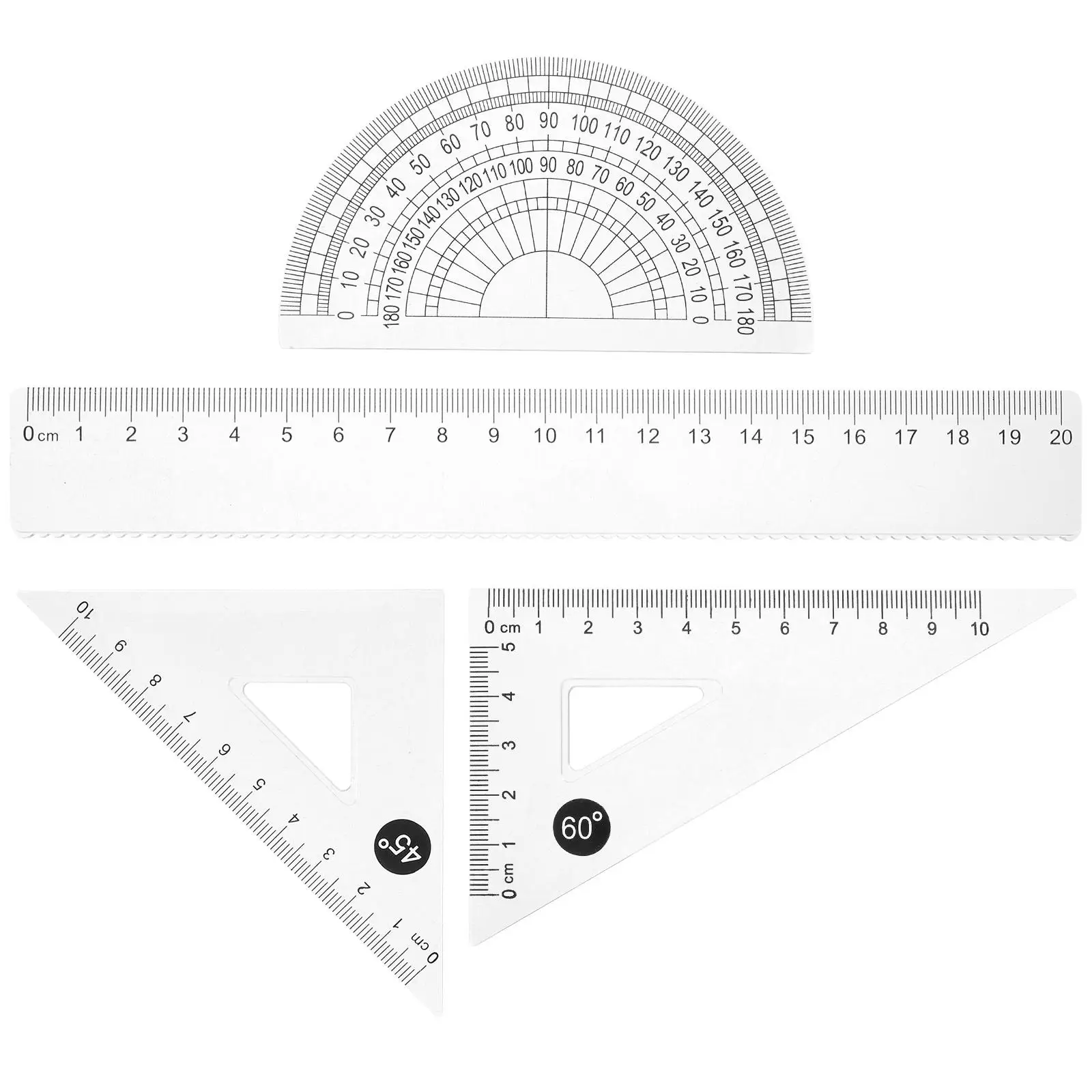 4 Pieces Geometry Set 20cm Clear Ruler Drafting Students Protractor Stationery Office Measuring Multi Functional School Must