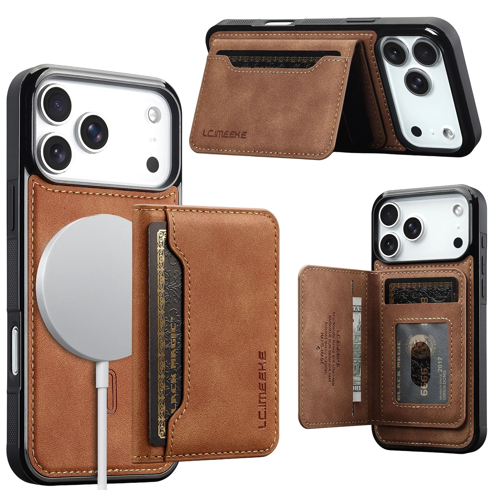 2 in 1 Detachable Magnetic Leather Wallet Cards Solt Case for iPhone 18 Pro Max 17 16 15 14 13 12 for Magsafe Shockproof Cover