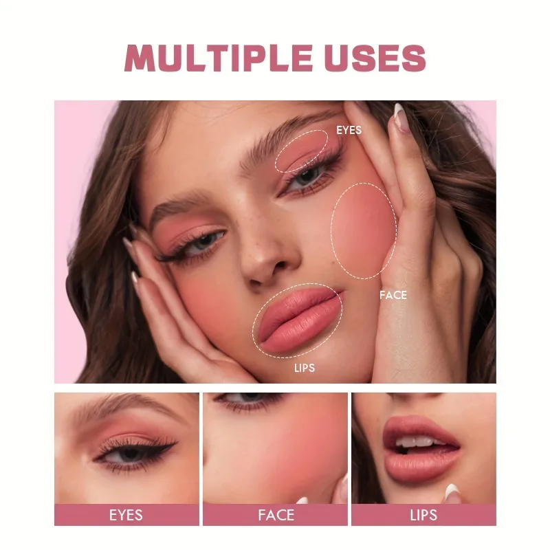 Matte Blush Palette met 6 schaduwen - Waterdicht, opbouwbare dekking voor alle huidtinten, verbetert de natuurlijke glans met perzik- en roze tinten