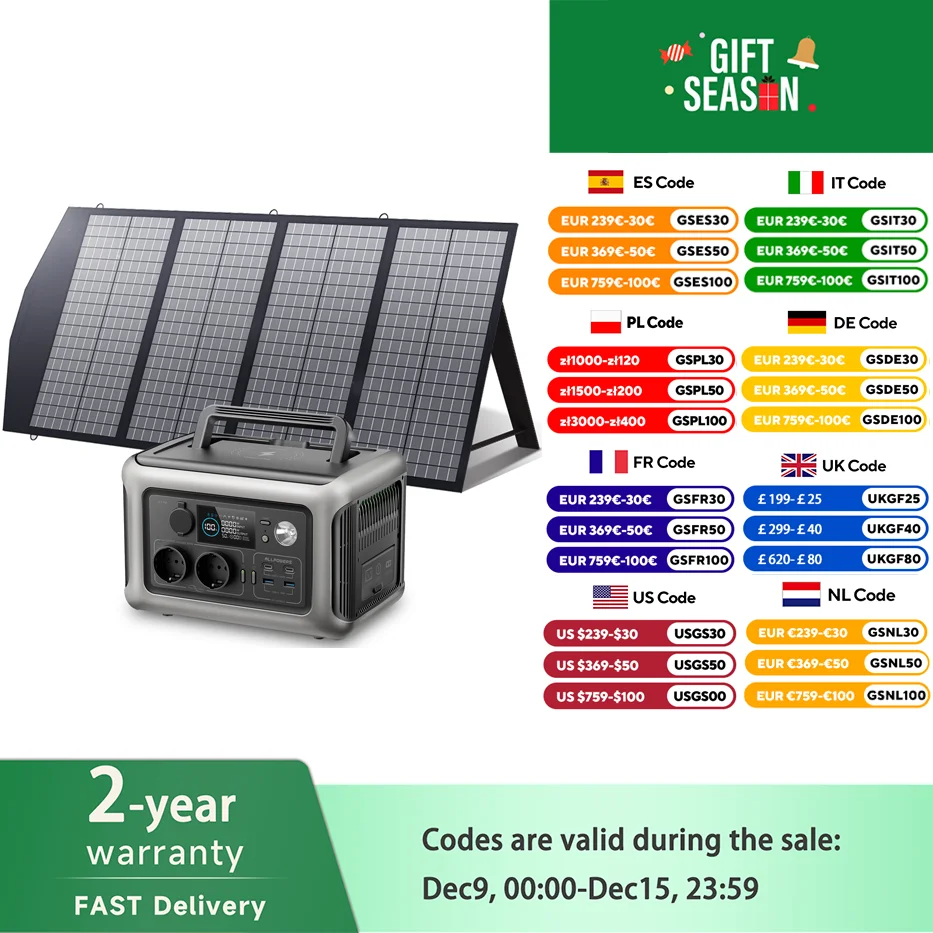 ALLPOWERS R600 Powerstation Lifepo4 Battery 299Wh 600W Solar Generator (Recharge from 0-100% in 1 Hour) With 200W Solarpanel