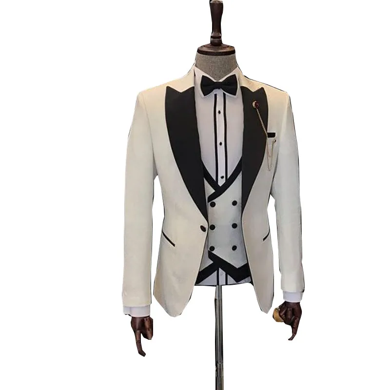 Luxury Wedding Men's Suits Slim Fit One Button High Quality Male Clothing Regular Length Customized 3 Piece Jacket Pants Vest