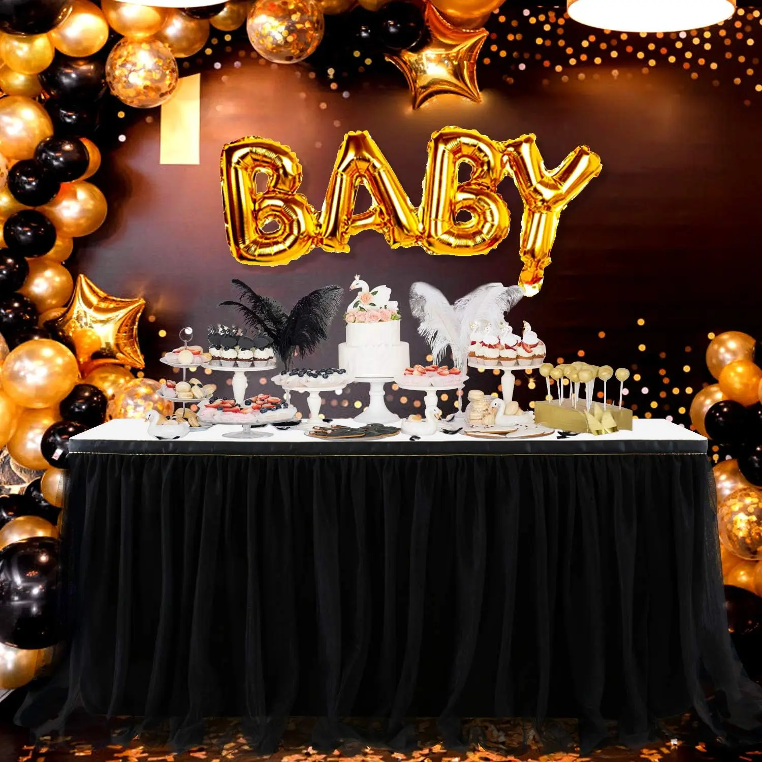 

Tulle Table Skirt Tutu Table Skirt Tablecloth Decorations Baby Shower Wedding Buffet Banquet Decoration Black Table Skirting