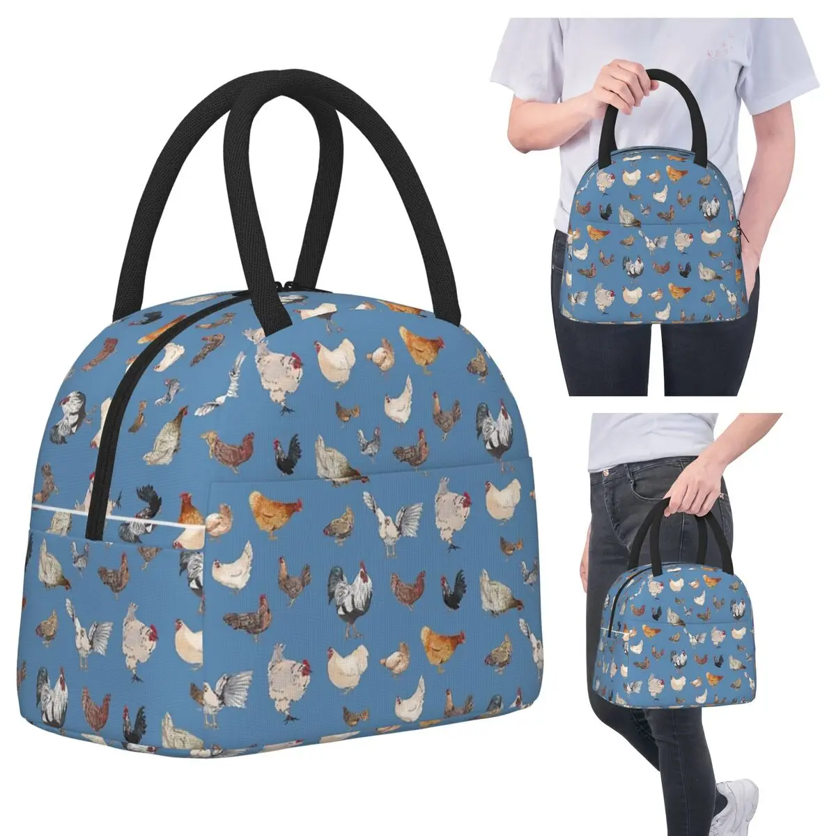 

Chicken Happy Print Insulated Lunch Bag for Kids School Cooler Thermal Food Box Tote Portable Lunch Boxes Container