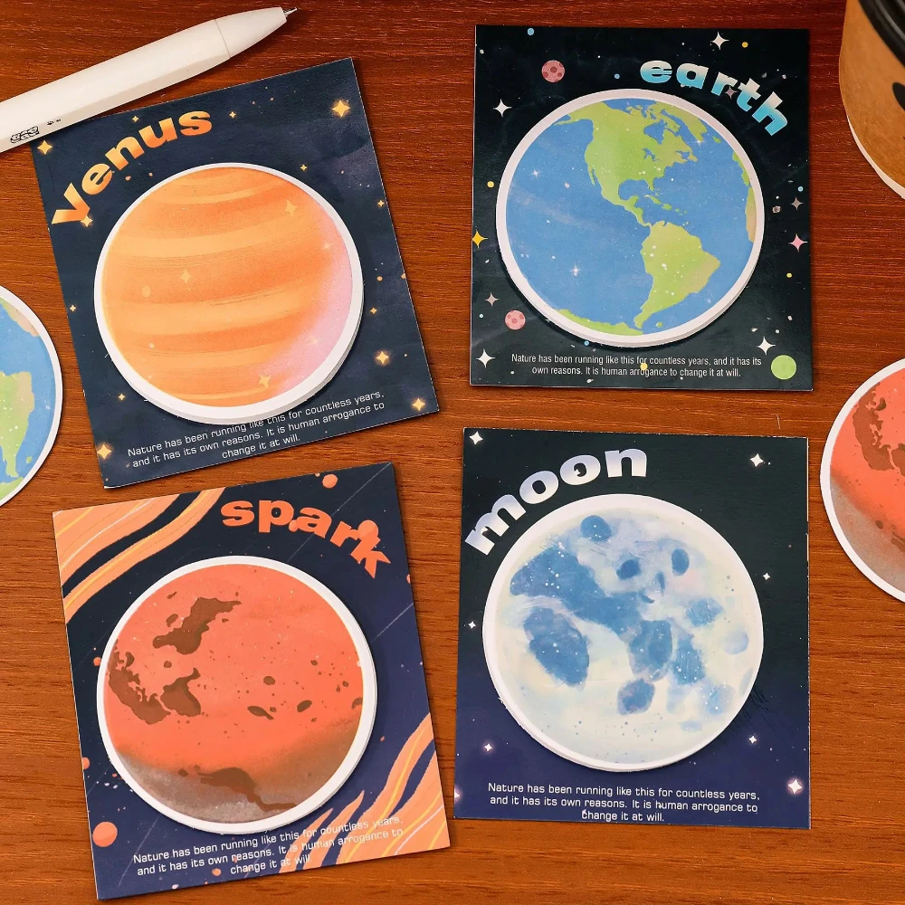10Pcs/Lot Planet Sticky Notes Universe Space Self‑Adhesive Memo Pad Moon Earth Mars Venus Notebook Office School Stationery