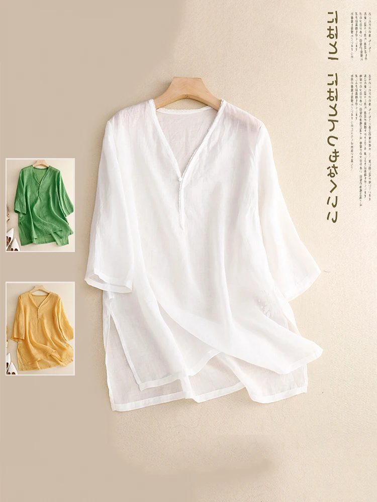 

Женский кружевной лоскутный топ средней длины из хлопка и льна с вышивкой в стиле ретро, универсальный топ средней длины с открытым передом