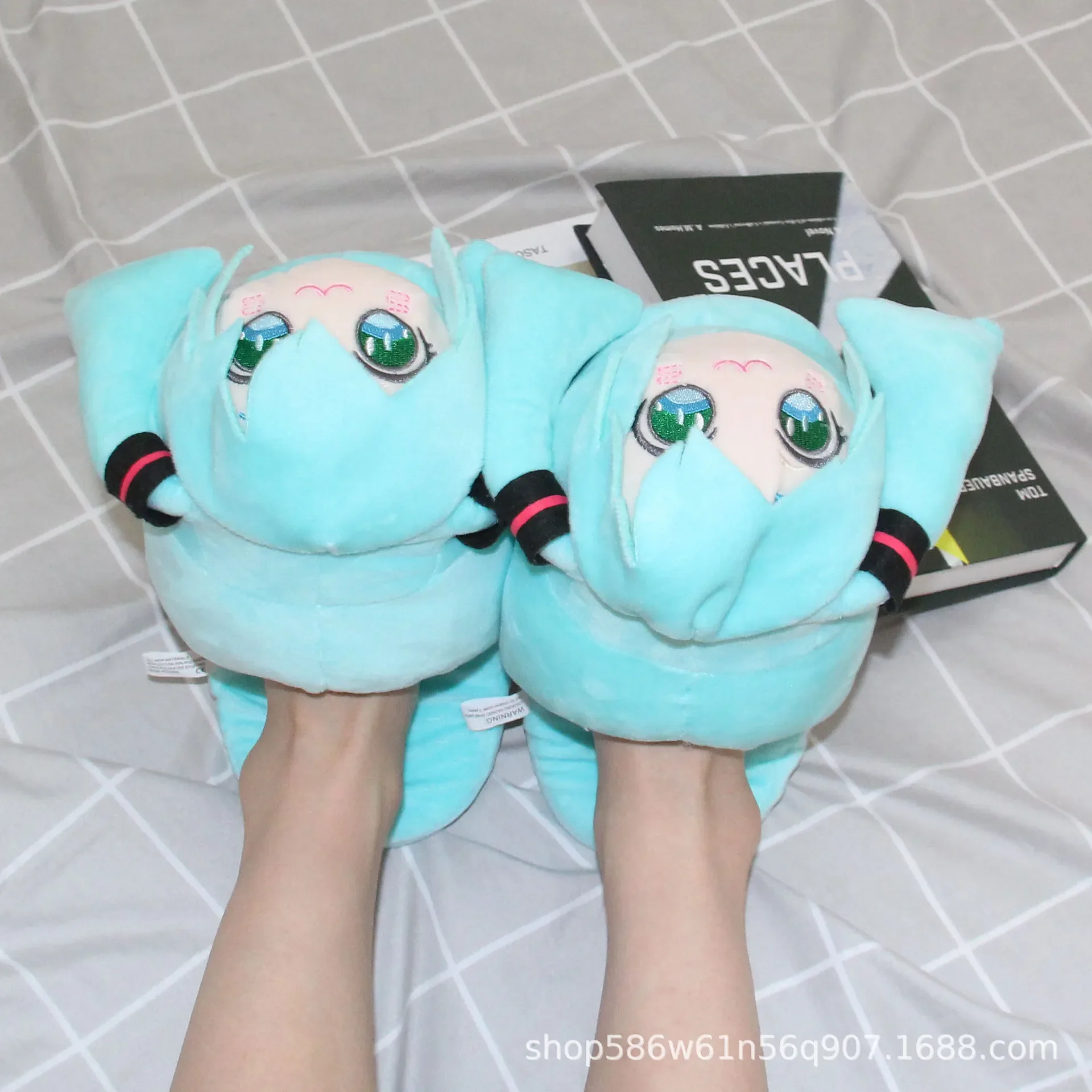 Anime Cartoon Hatsune Miku pantofole viola carino mezzo pacchetto scalogno madre morbido cotone pantofole inverno casa scarpe calde regalo