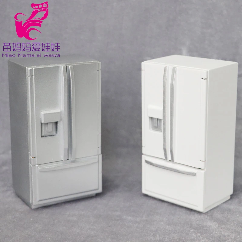 1:12 Doll house furniture white silver grey refrigerator 1/12 bjd doll kitchen accessories mini freezer