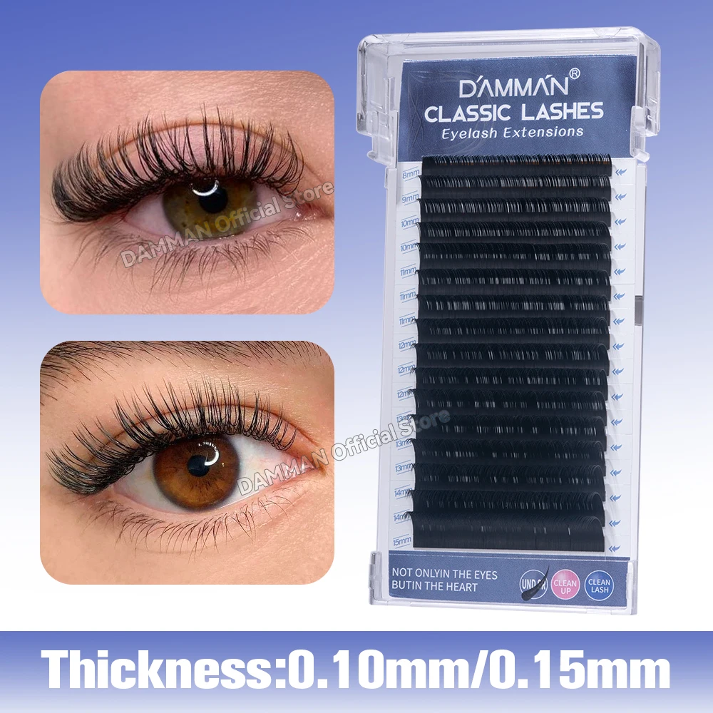 Damman 3 Hüllen, klassische Wimpernverlängerung, D-Locke, 0,10/0,15 mm, hochwertige klassische Wimpernverlängerung, 8–15 mm, gemischte Wimpern-Make-up-Tools