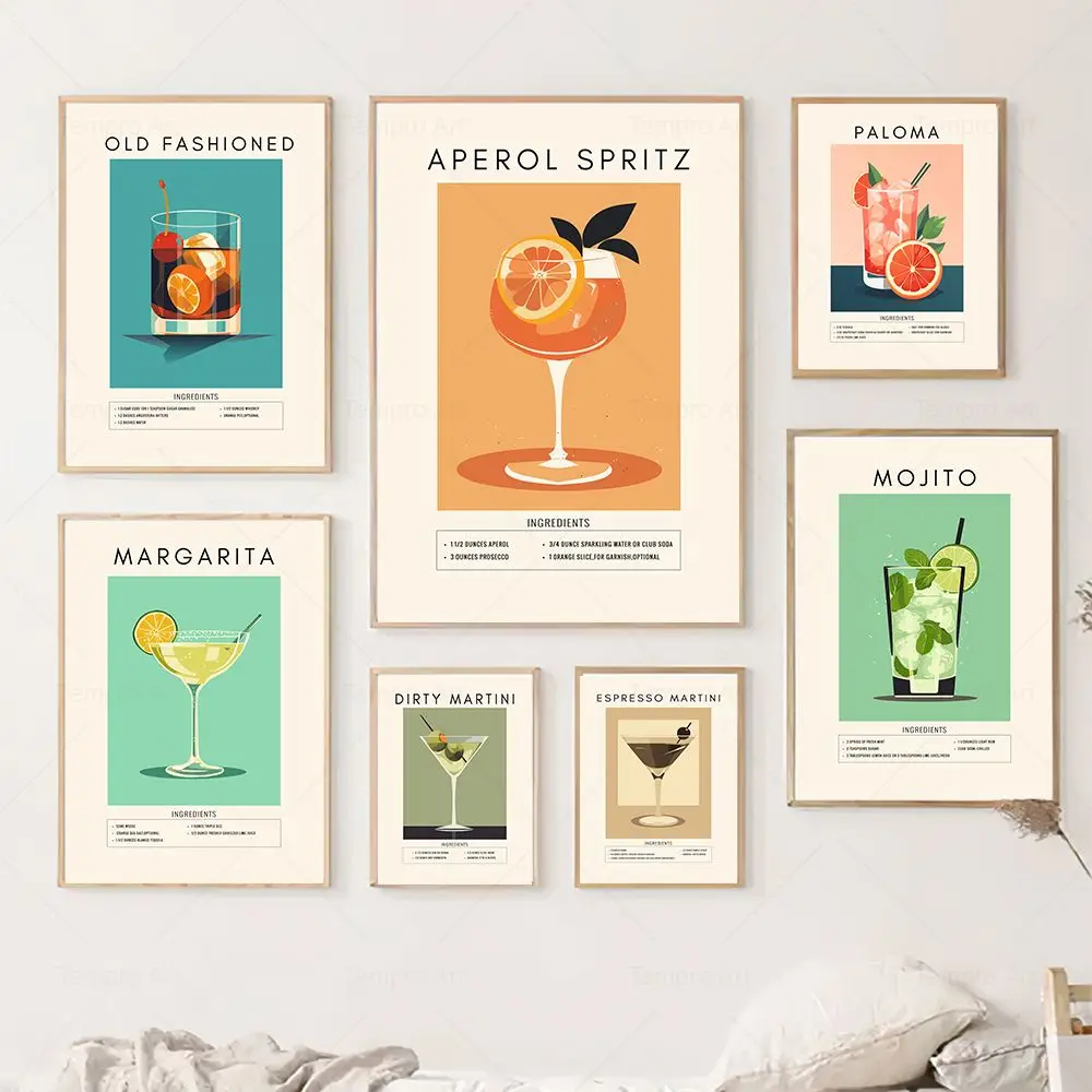 Cocktail Mojito Juice Drinks Bar Vintage Wall Art Canvas Painting Nordic Posters And Prints Wall Pictures For Living Room Decor