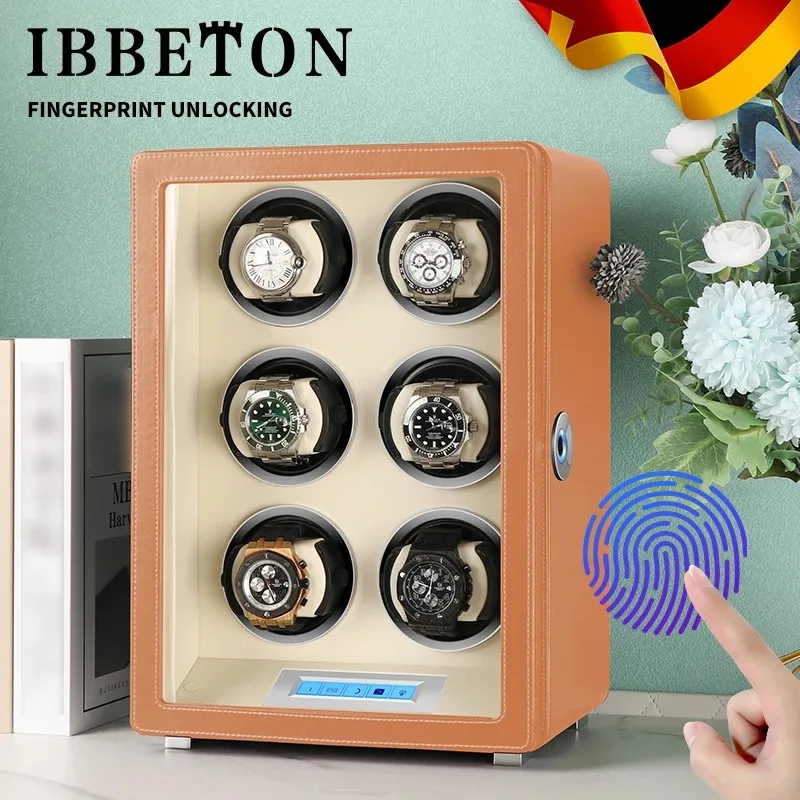 Watch Winder  Automatic Mechanical Watches Storage Box Microfiber Skin Leather LCD Touch Screen Fingerprint unlocking Watch Box