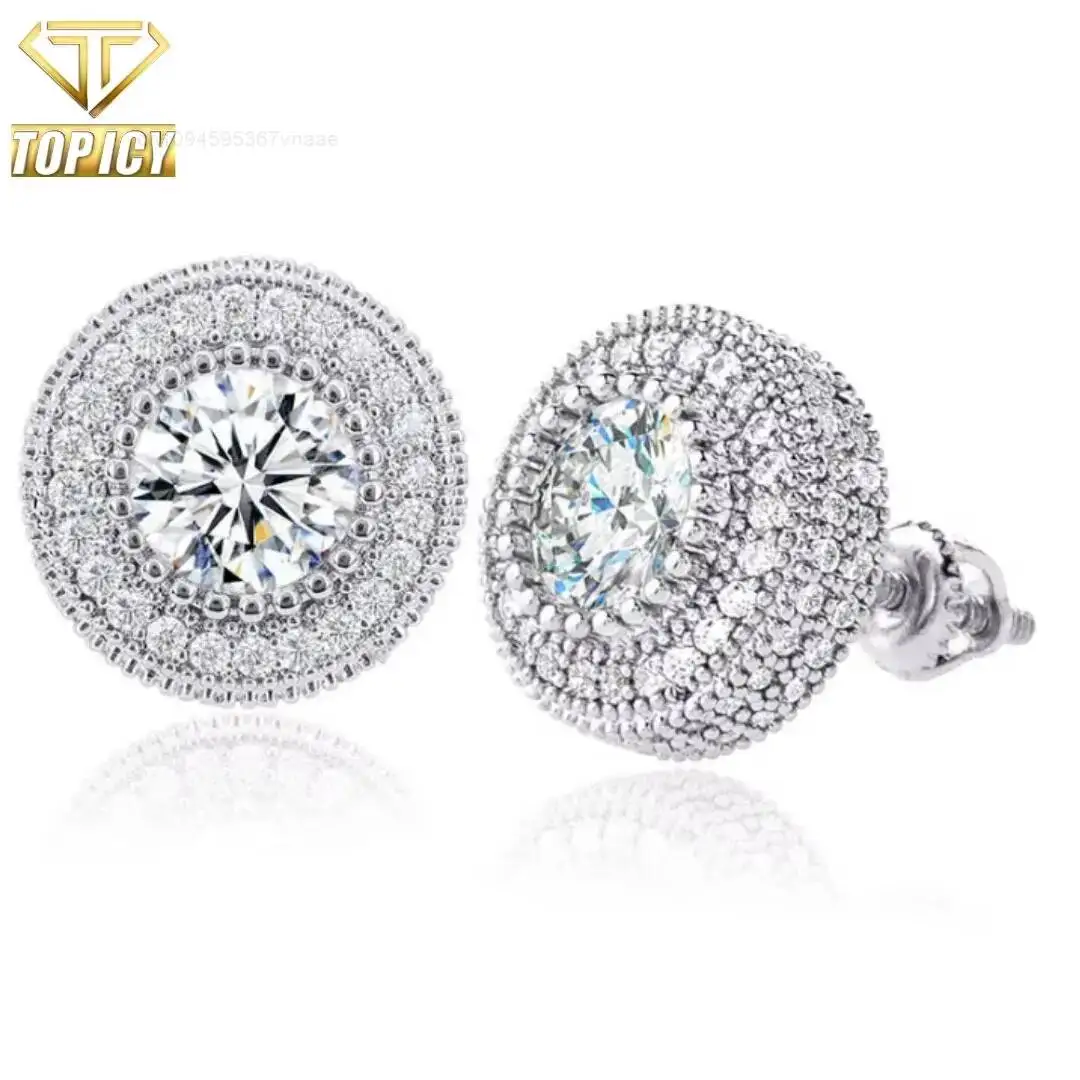 Wholesale Iced Out 925 Sterling Silver Vvs 1 d Color Moissanite Stud Earrings Pass Diamond Tester Come with GRA Certificate