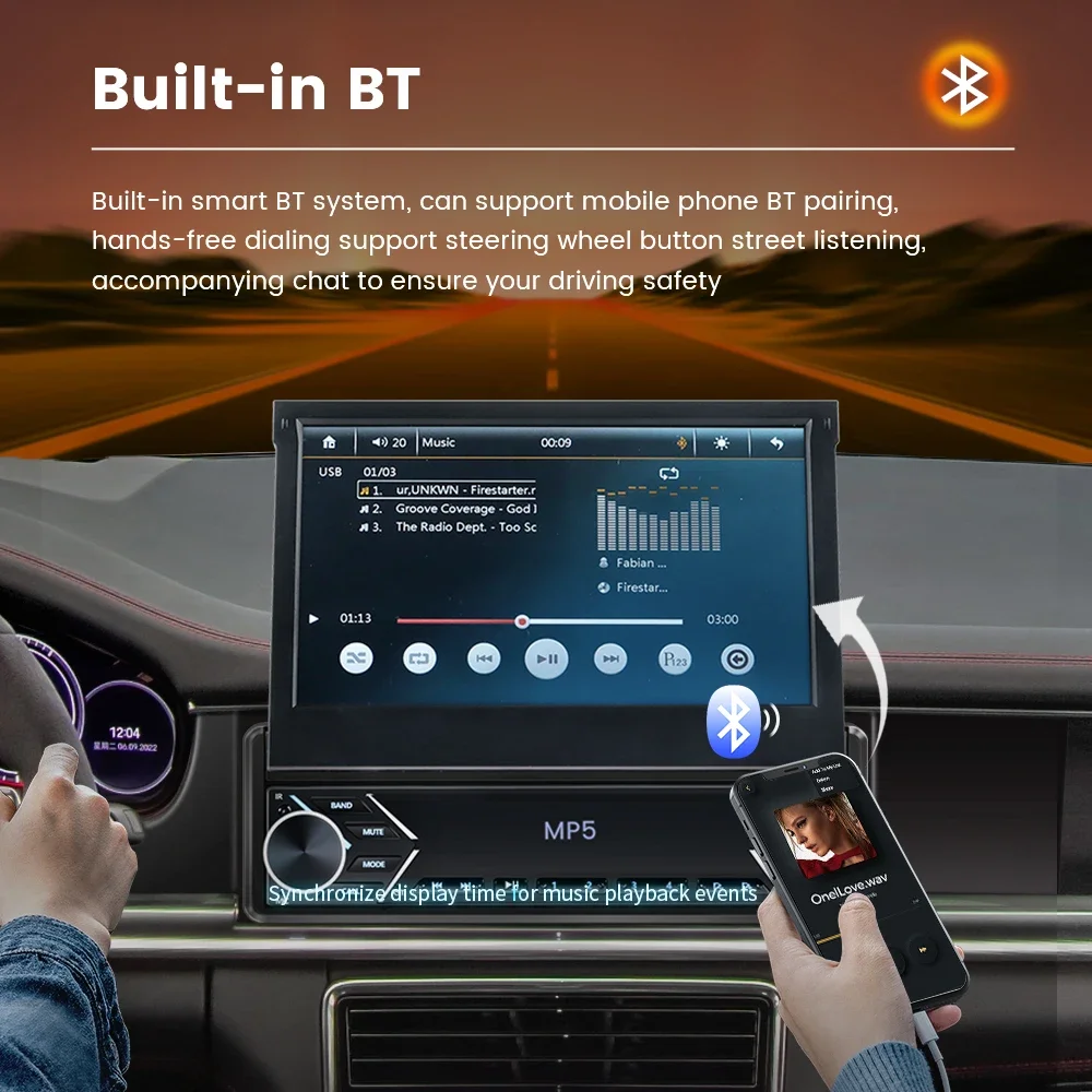 Universal 1 Din Car Radio 7 Inch Manual / Automatic Retractable Touch Screen FM Stereo Mirror Link MP5 Player Autoradio HeadUnit