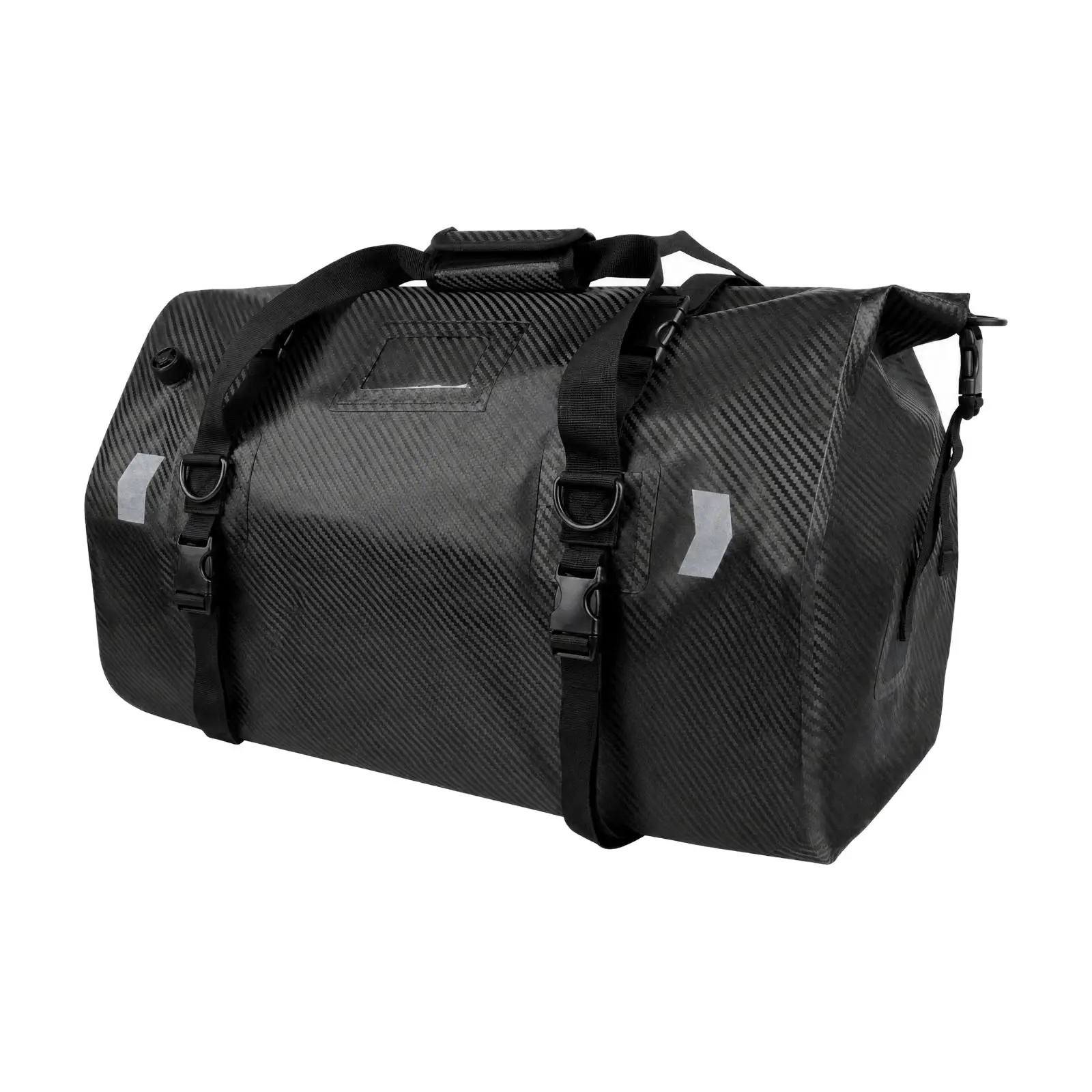 Motorcycle Rear-Seat Bag with Mounting Straps Carbon-Fiber Patterned Waterproof Motorcycle Travel Bag with Shoulder Strap for
