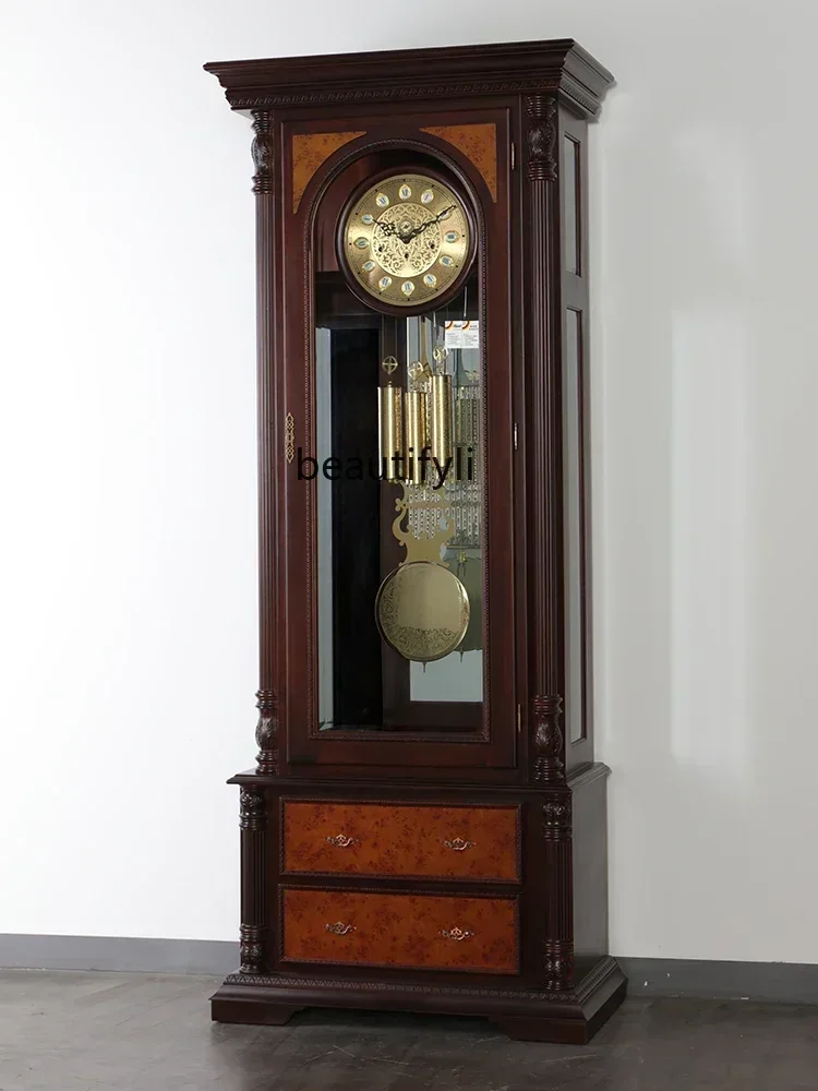 12European Style Hotel Lobby High-End Floor Clock Solid Wood Germany Hermle Mechanical Floor Clock