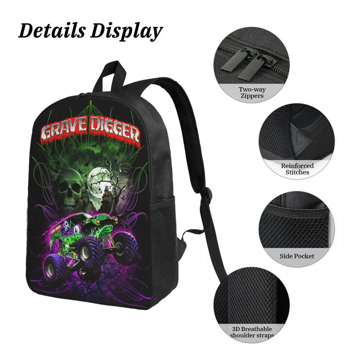 Klassieke Monster Jam Truck Rugzak Student Boekentas Schooltas Computer Schoudertassen 3ps Geïsoleerde Lunchtas Etui