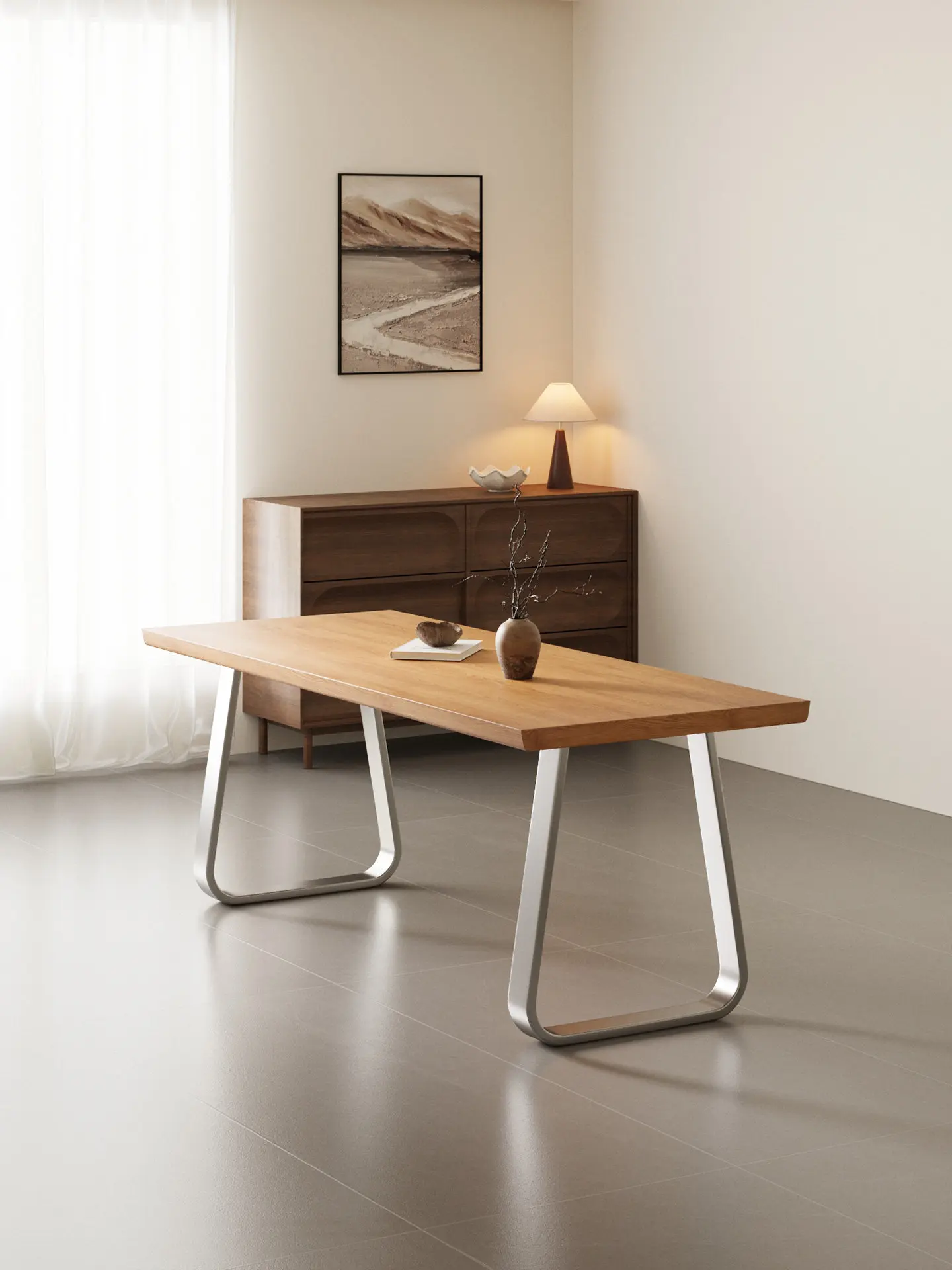 Solid wood computer desk stainless steel modern simple office e-sports desk rectangular learning