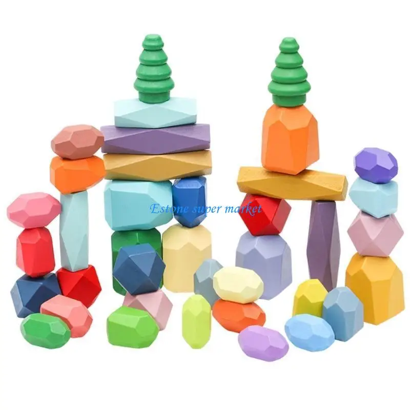 090B Blocchi legno colorati Set da gioco per 3 anni Set puzzle educativi giocattolo impilabile Poliedro Regali per feste