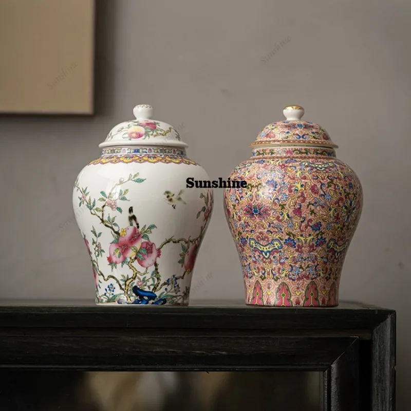 Creative Painted Flower Pattern Ceramic Tea Caddy Living Room Ornament Moisture-proof Sealed Storage Jar Home Decoration Modern