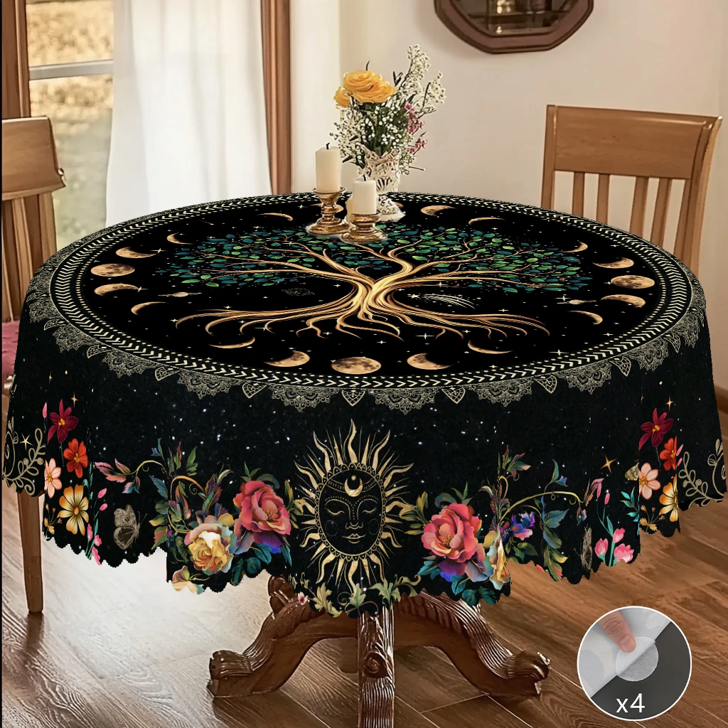 1 Tarot Tree of Life Themed Decorative Tablecloth, Sun and Moon Mysterious Energy Pattern Printed Tablecloth, Occupying Game Tablecloth Decoration, Edge Embossing Process, Suitable for Daily Party Party Decoration, Occupying Master Home Decoration