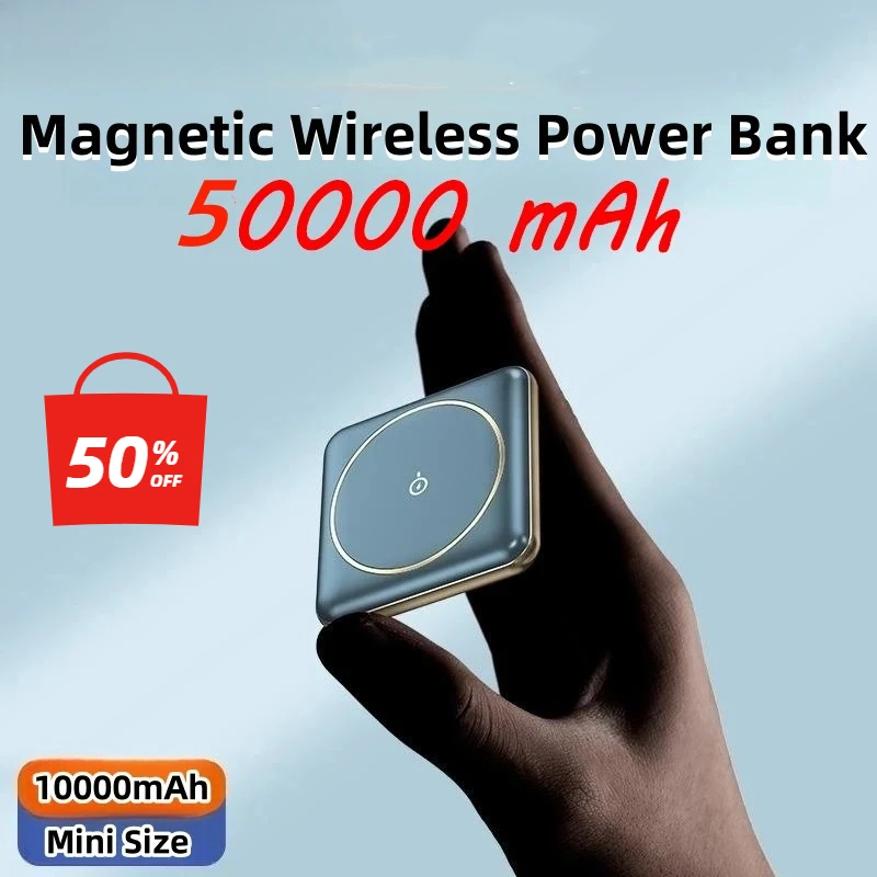 

50000mah Mini Magnetic Wireless Power Bank Fast Charging Portable Charger External Battery Powerbank For iphone 15pro Max