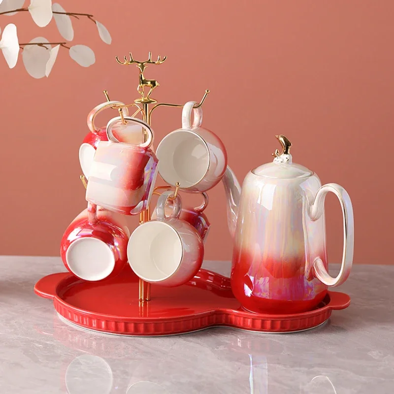 High-End Household Tea Set Ceramic Cup and Saucer Luxurious Gradient Gift Set Wedding Dowry Living Room