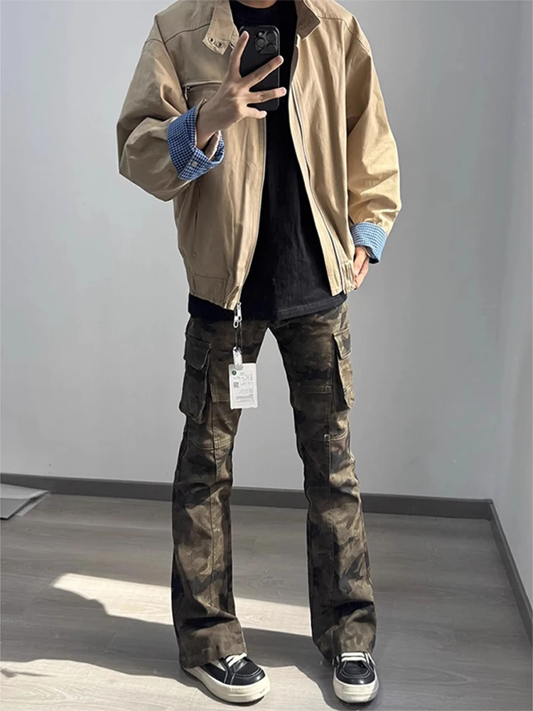 

Cleanfit Camouflage Workwear Jeans Men's High Street American Sle Slimming Micro Flare Pants Autumn Wear Casual Jeans