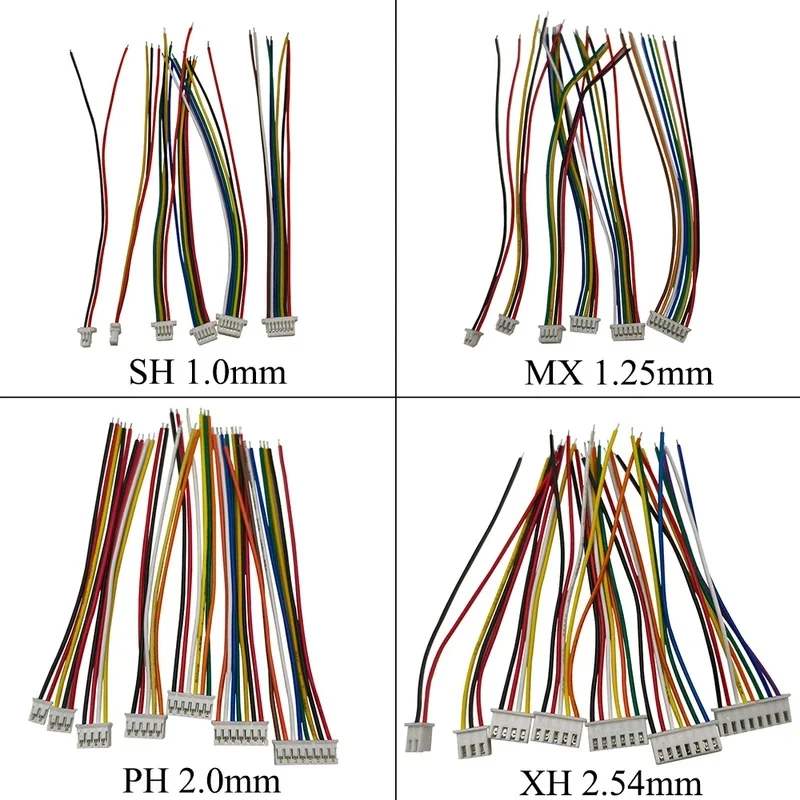 10Pcs SH 1.0mm/MX 1.25mm/PH 2.0mm/XH 2.54mm 2/3/4/5/6/7/8Pin Female Plug Wire Cable Connector Single Head Lenght 10cm 20cm 30cm