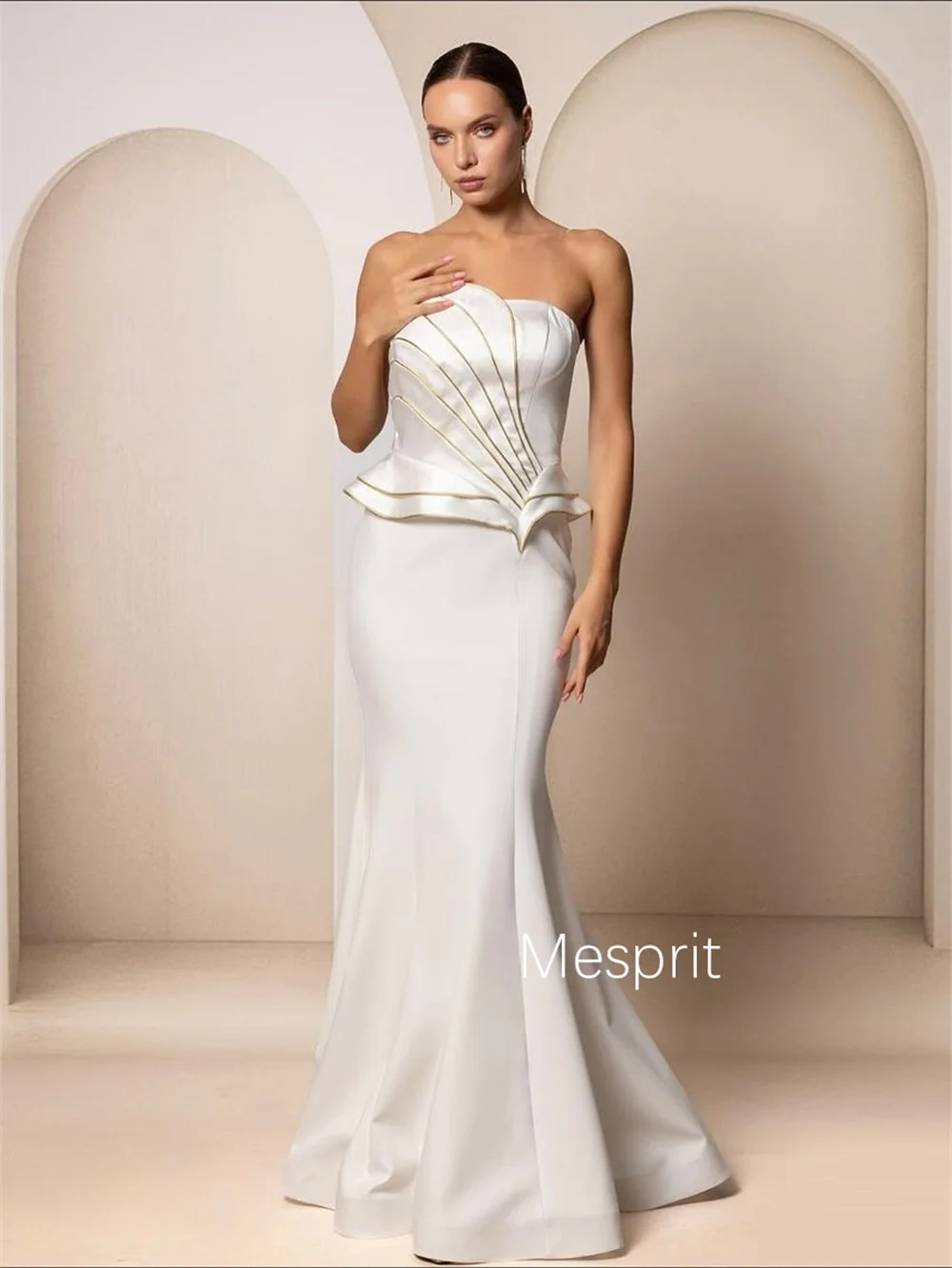 Customized Elegant Charmeuse Pleat Pattern Trumpet Strapless Long Dresses Bespoke Occasion Evening Chinese Style