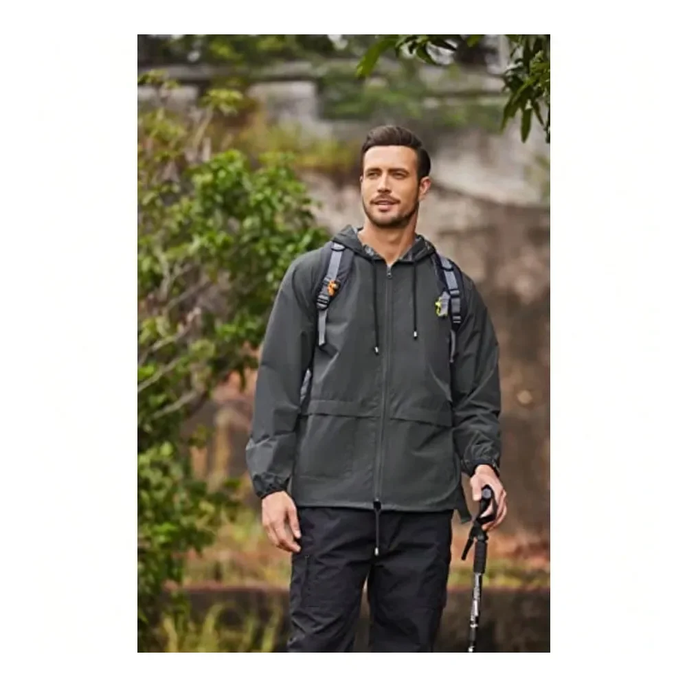 

Mens Packable Rain Jacket Lightweight Waterproof Raincoat With Hood Outdoor Rain Gear Travel Hiking Cycling