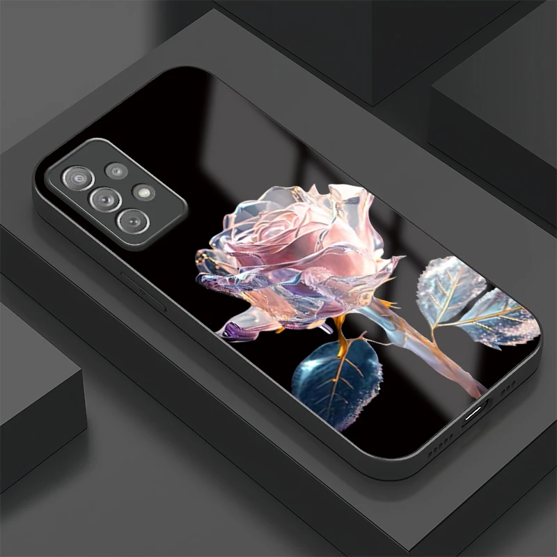 

Противоударный защитный чехол для телефона Samsung Galaxy A52S A42 A32 A22 A12 Nacho A72 A52 с цветочным узором в виде розы, чехол из закаленного стекла