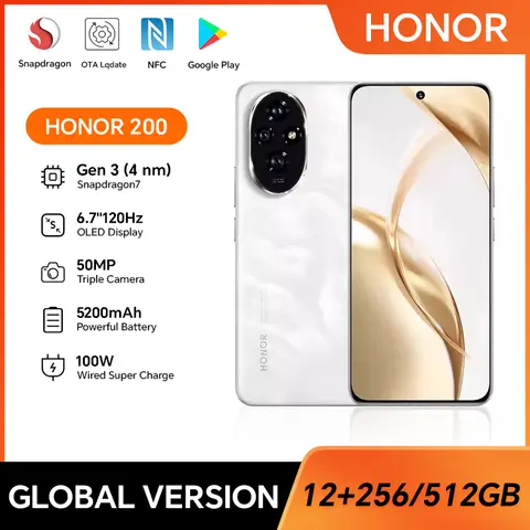 HONOR 200, 12GB+256/512GB, 6.7인치 120Hz, 5G, 듀얼 SIM, 50MP 트리플 카메라, 고속 충전, Android 스마트폰