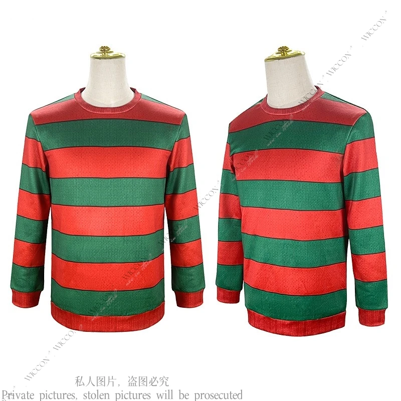 Freddy Halloween Party Cosplay Costume Set, Pesadelo, Freddy Krueger, Tops cristãos, Mulher, Homem, Adulto, Criança, Roupa assustadora