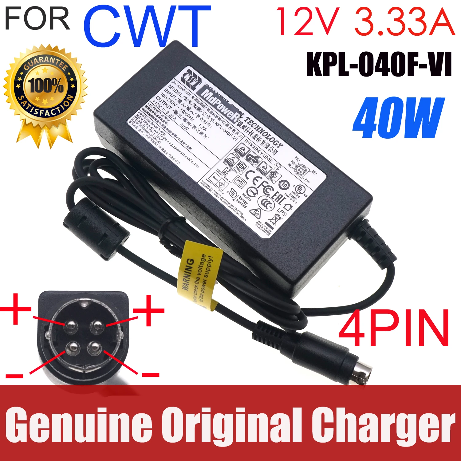 純正-12v-333a-40w-4-ピン-kpl-040f-vi-kpl-040f-cwt-電源-ac-アダプター-hikvision-7808hgh7816-ビデオレコーダー充電器用