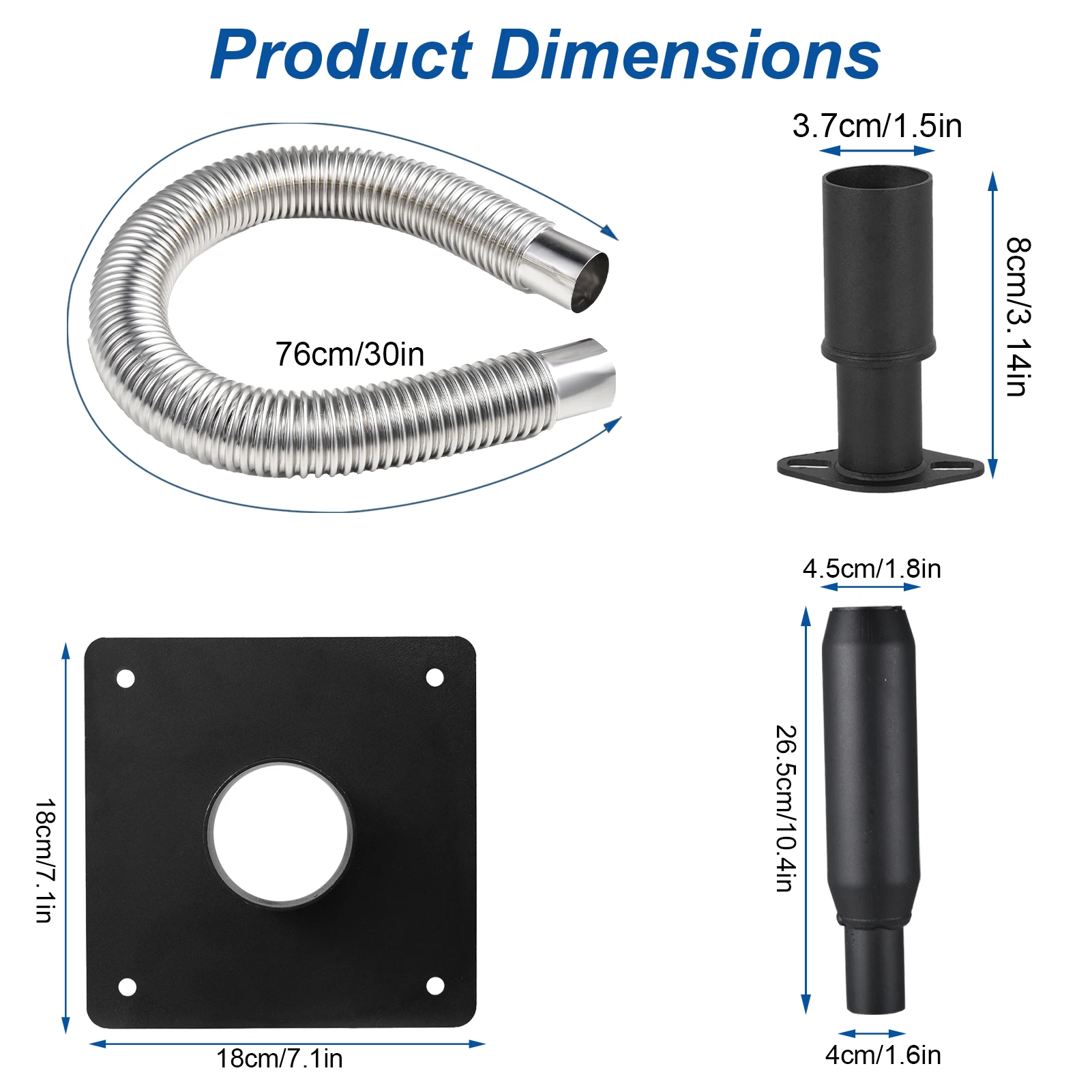 Generator Exhaust Extension Kit with Insulated Through-Wall Mounting Plate, 36.4in Stainless Steel Hose