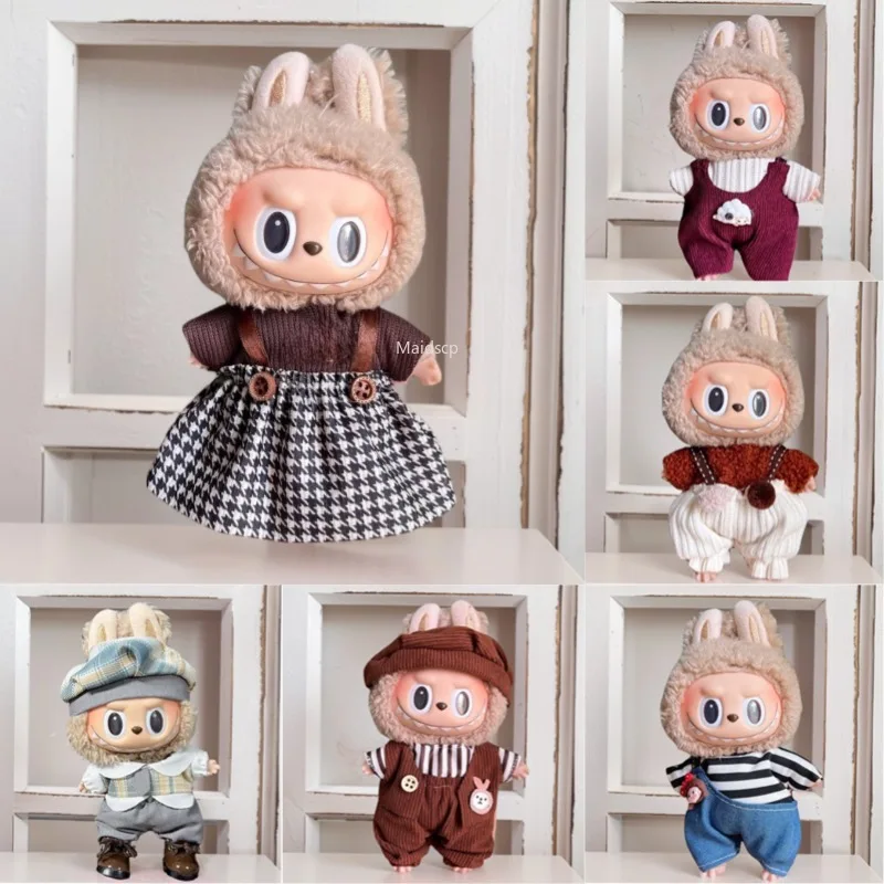 

Mini Plush Doll'S Clothes Outfit Accessories for Labubu V1 V2 Idol Dolls Overalls Set Clothing Gift （no Doll No Shoes）
