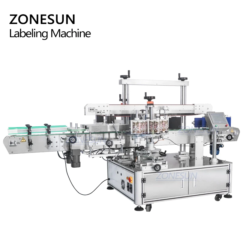 ZONESUN Round Square Bottle Double Sides Labeling Machine ZS-TB963 Vertical Automatic Shampoo Label Sticker For Production Line