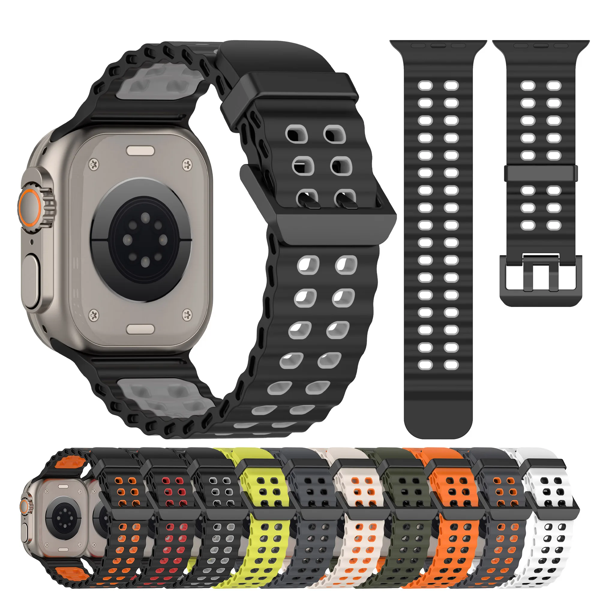 Silicone Strap For Apple iWatch series 10 9 8 7 6 SE Band For Apple Watch Ultra 2 49mm 46mm 45mm 44mm Bracelet Breathable Bands