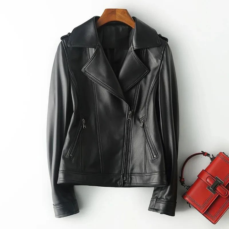 6XL Large Size Short Leather Jacket 2024 New Women Spring Autumn Slim Motorcycle Jacket Lapel Zipper Female Faux Leather Coat