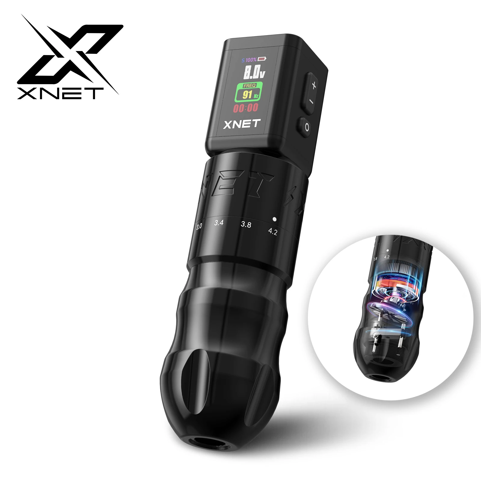 

Роторная машинка для татуировки XNET T2 с беспроводным блоком питания RCA 2000 мАч, регулируемым ходом 2.0-4.2 мм, для татуажа и макияжа