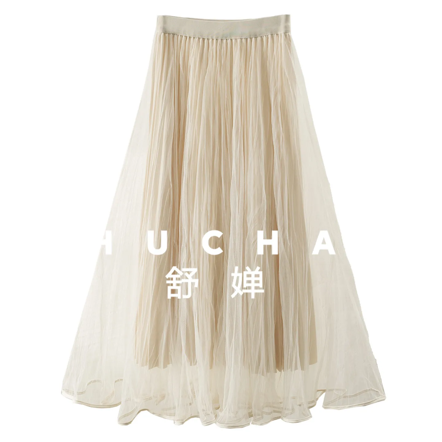 

Light and dreamy wears pleated mesh yarn on both sides 6M + skirt elastic waist skirt women 27J4