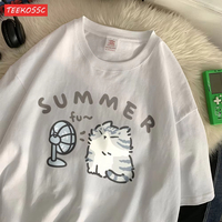 2025 Fashion Pure Cotton Women's T-shirt Loose Plus Size Creative Summer Print Short Sleeve Round Neck Breathable Women