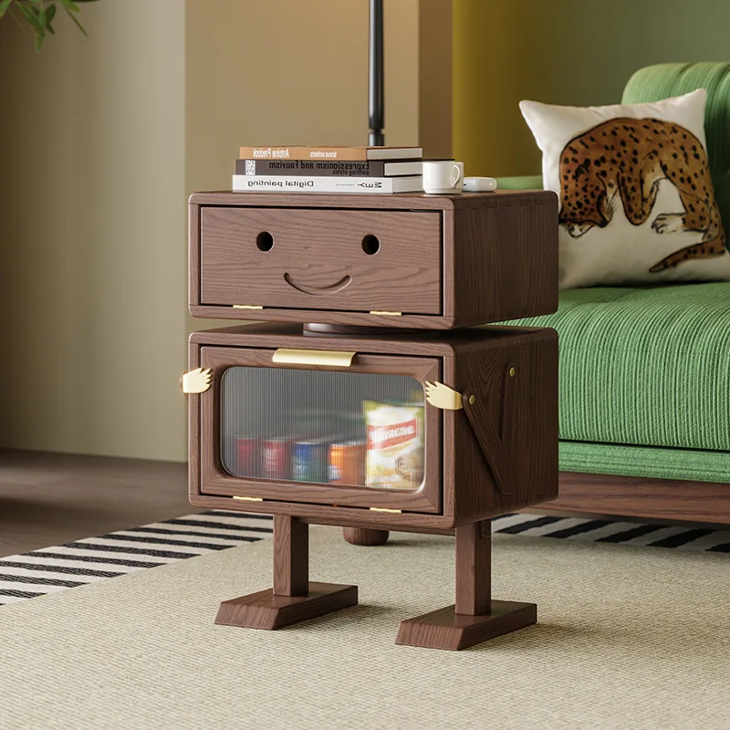 High Performance Solid Wood LED Robot Bedside Table Creative Cartoon Storage Living Room Bedroom Furniture