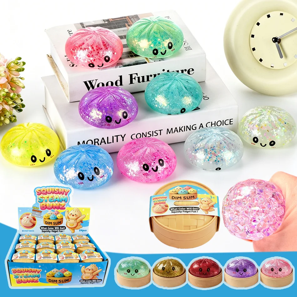 Blind Box Dumpling Squishy, Ultra Rare Hidden Gold Glitter Bun, Popping Bead Colorful Smiley Simulated Dumpling, Soft Sensory