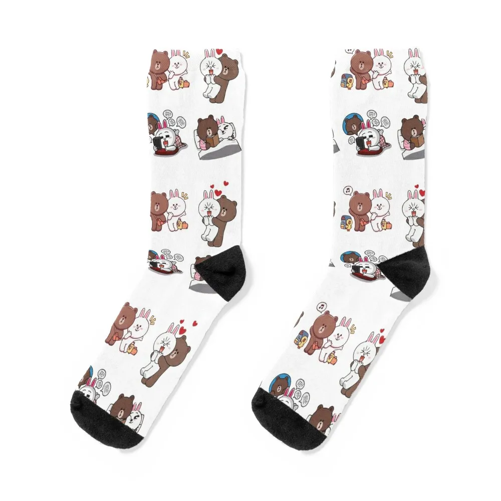 

Brown bear and Cony in love - valentine Gifts Socks hiphop designer brand Stockings Socks Man Women's