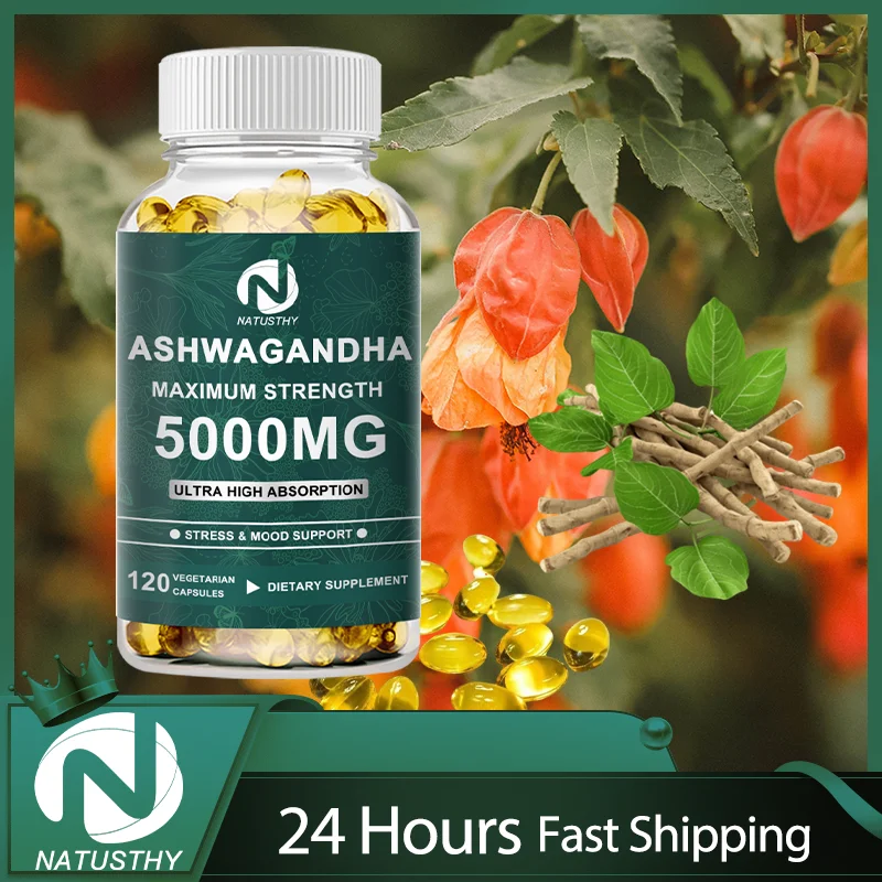 5000 mg Organic Ashwagandha Extract Capsule - Adrenal Support - Balance Sugar Support - Thyroid Support - Mood Calm Support