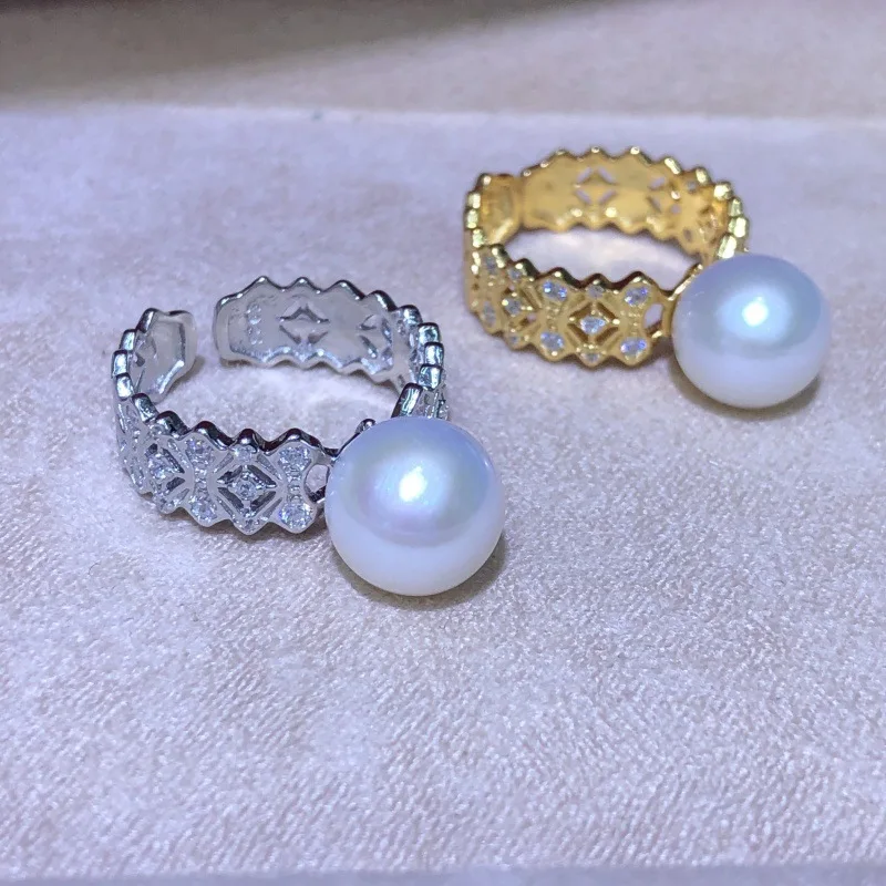 

S925 Sterling Silver Adjustable Ring Mount Settings Findings Mountings Accessory Parts for 10-11mm Pearls