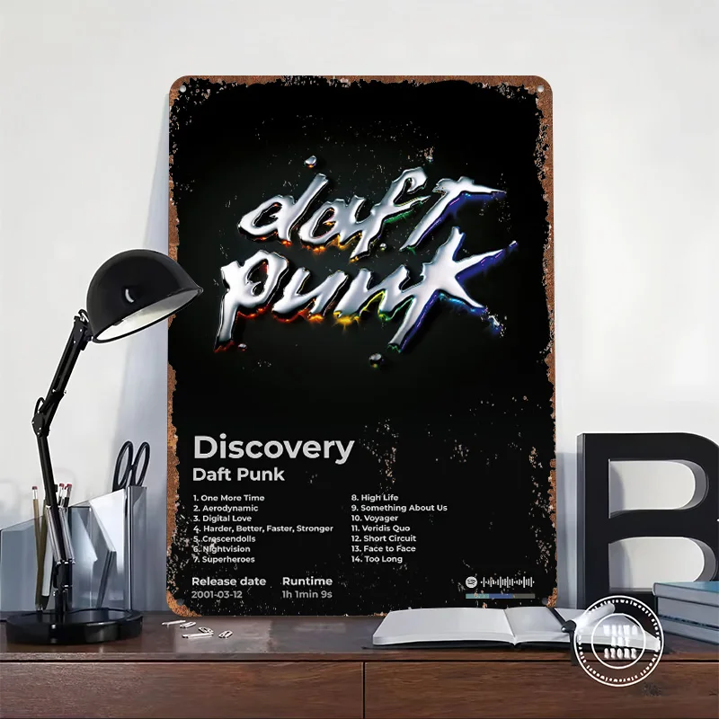 Daft Punk - Discovery Album Cover Tinplate Poster Customized Wall Art Vintage Metal Signs Retro Tin Plaque for Decoration Garage